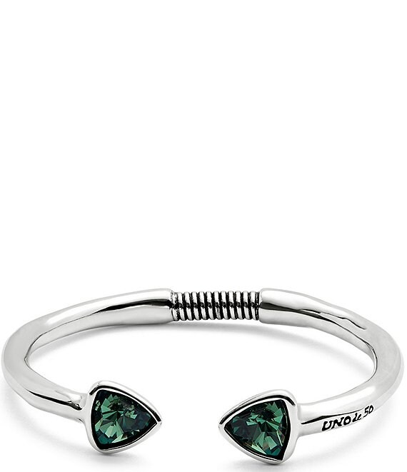 UNOde50 Ser Camaleonica Collection Green Crystal Sterling Silver Double Stone Cuff Bracelet, Silver/Green - Image 1