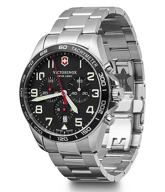 Color:Black - Image 1 - Field Force Stainless Steel Chronograph Bracelet Watch