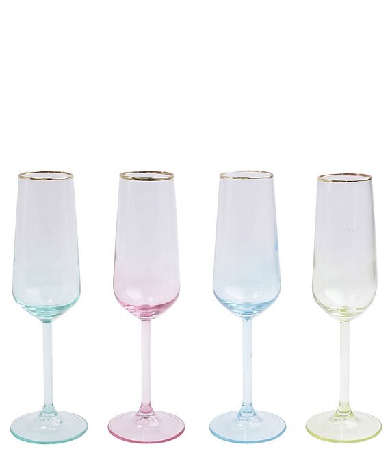 VIETRI Rainbow Assorted Champagne Flutes Set of 4