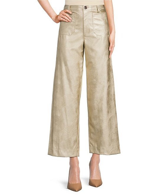 Vince Camuto Metallic Cropped Wide Leg Pants, Soft Gold - Image 1