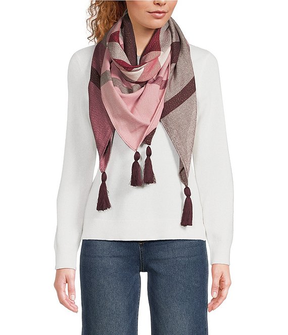 Vince Camuto Plaid Super Soft Square Scarf, Red Wine - Image 1