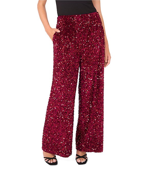 Vince Camuto Sequin Wide Leg Coordinating Pants, Crimson - Image 1