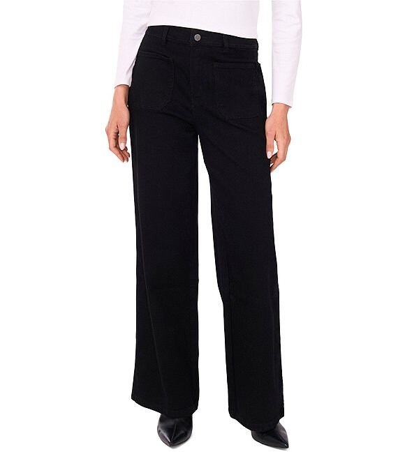 Vince Camuto Wide Leg Patch Pocket Jeans, Rich Black - Image 1