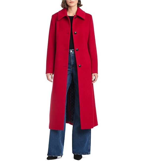 Vince Camuto Wool Banana Stand Collar Long Sleeve Single Breasted Coat, V-Red - Image 1