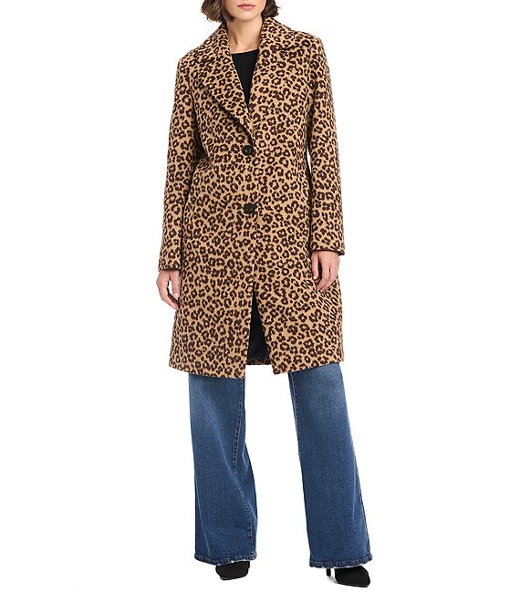 Vince Camuto Wool Blend Leopard Print Notch Collar Boyfriend Fit Walker Coat, Leopard - Image 1