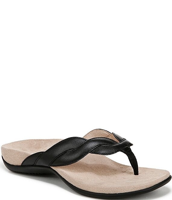 Vionic Bella Braid Leather Thong Sandals
