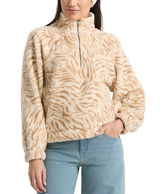 Volcom Halfstone Long Sleeve Faux Sherpa Pullover, Vintage White - Image 1