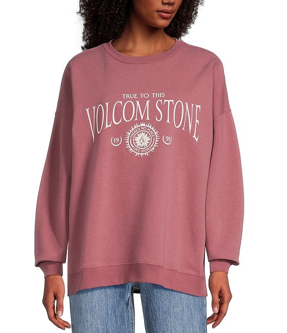 Volcom Stone Long Sleeve Brushed Fleece Sweatshirt, Vintage Brown - Image 1