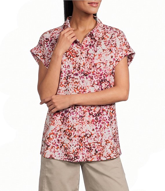 Westbound Ditsy Bloom Print Button Front Tie Hem Top