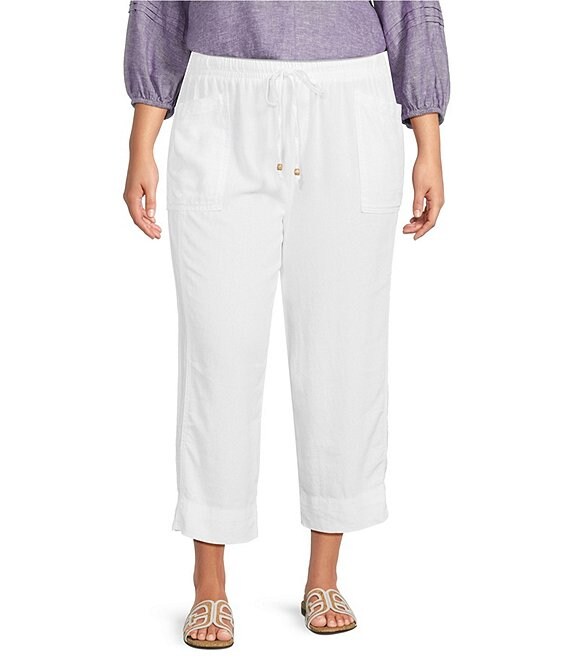 Westbound Plus Size Solid Pull On Linen Blend Capri Pants