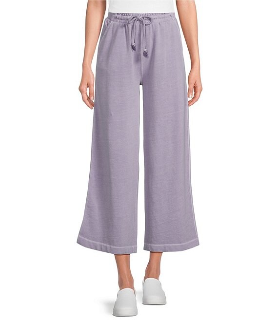 Westbound Pull-On Cropped Drawstring Terry Pants, Heirlm Lilac - Image 1