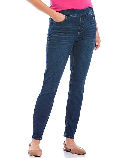 Color:Dark Blue - Image 1 - the HIGH RISE fit Skinny Denim Pull-On Pants
