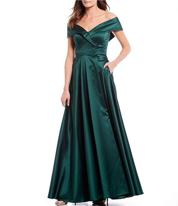 Xscape Off-the-Shoulder Satin Ballgown