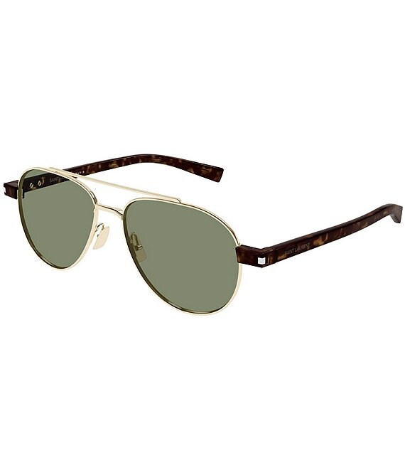 Yves Saint Laurent Men's Combi Corner Angle 54mm Aviator Sunglasses, Shiny Light Gold/Green - Image 1