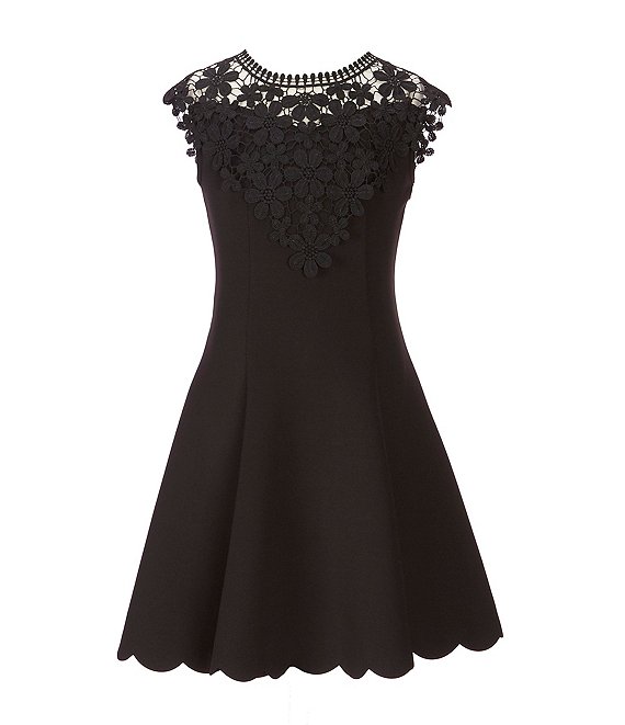 Zunie Big Girls 7-16 Crochet Lace Scallop-Hem Fit-And-Flare Dress