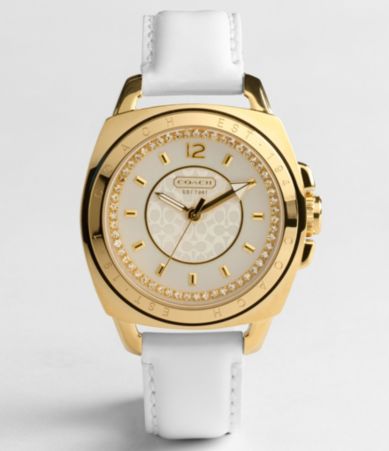 COACH BOYFRIEND CRYSTAL WHITE STRAP WATCH $248.00