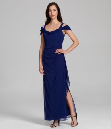 Alex Evenings Cold-Shoulder Mesh Gown