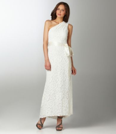 Betsy & Adam One-Shoulder Lace Gown