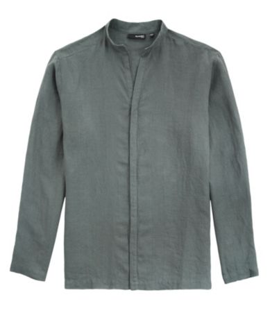 Murano Solid Linen Mandarin-Collar Shirt