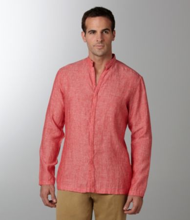 Murano Solid Linen Mandarin-Collar Shirt