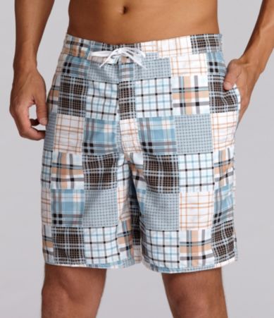 Roundtree & Yorke Printed Plaid Patchwork Swim Trunk