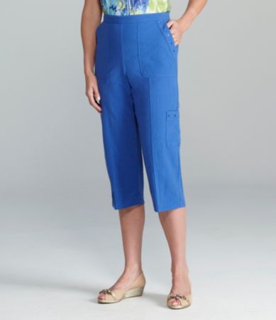 Samantha Grey Embroidered-Pocket Capri Pants