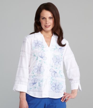 Samantha Grey Fringe Embroidered Woven Blouse $44.00