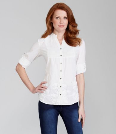 Reba Tahiti Embroidered Roll Tab Shirt $88.00