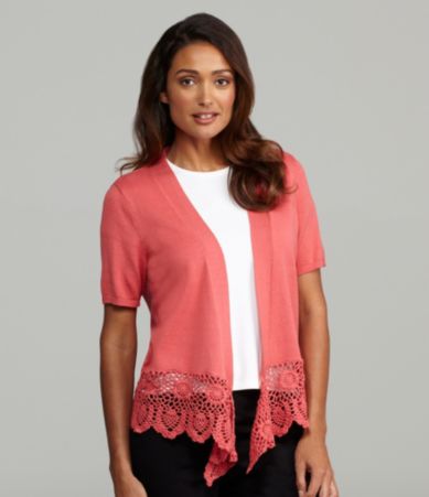 Peter Nygard Crochet Hem Cascade Cardigan