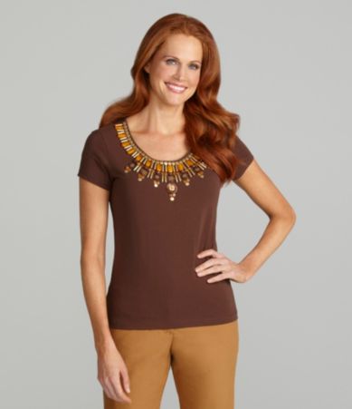 Ruby Rd. Beaded Scoopneck Top