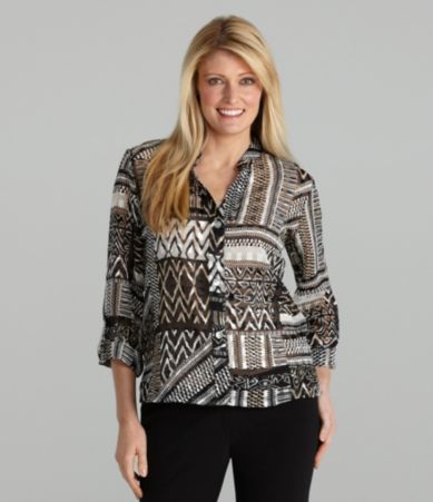 Ruby Rd. Woman Tribal Patchwork Chiffon Top $49.00