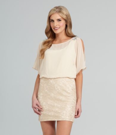 Xscape Lace Jewel-Shoulder Dress