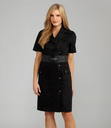 Peter Nygard Belted Stretch Sateen Safari Shirtdress