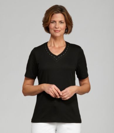Allison Daley Petites Embroidered V-Neck Top