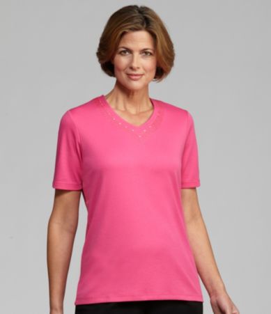 Allison Daley Petites Embroidered V-Neck Top