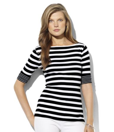 Lauren Ralph Lauren Benny Cuffed Boatneck Striped Tee