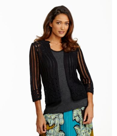 Investments Open-Front Crochet Cardigan