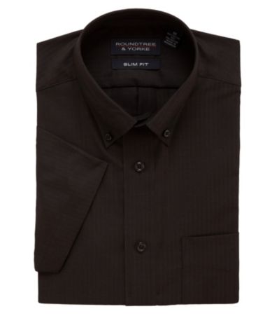 Roundtree & Yorke Slim Fit Easy Care Solid Herringbone Sportshirt