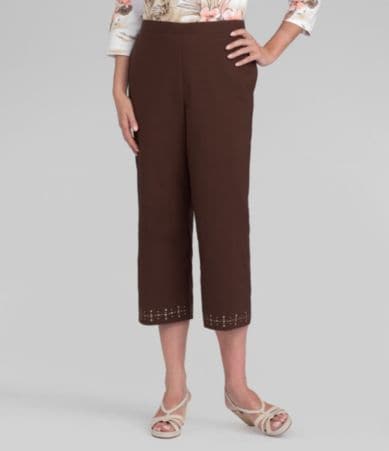 Samantha Grey Solid Embellished Capri Pants