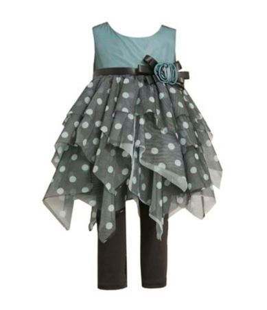 Bonnie Baby Infant Dot Print Hanky Hem Dress with Leggings
