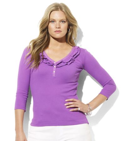Lauren Ralph Lauren Woman Rosie Cotton Ruffle V-Neck Top