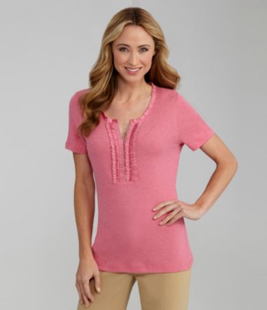 Westbound Woman Satin-Ruffle Henley Top