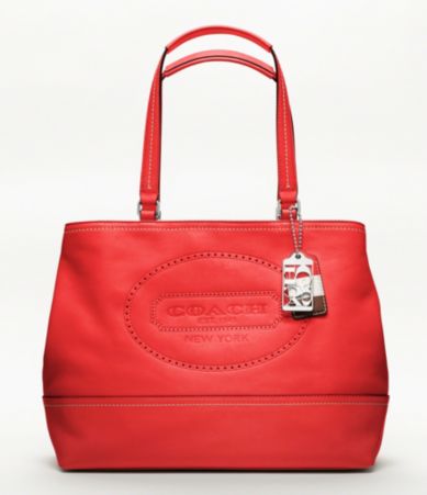 COACH HAMPTONS WEEKEND LEATHER PERFORATED MEDIUM TOTE