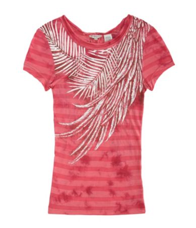 Miss Me Girls 7-16 Feather Leaf Graphic Striped Tee