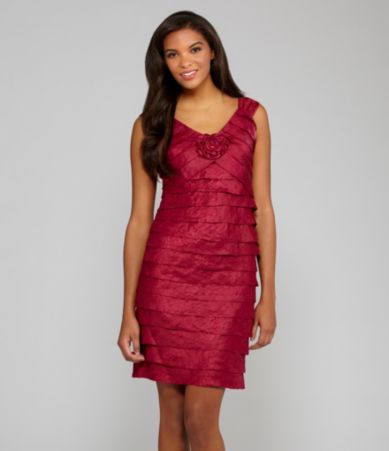 London Times Shutter Pleat Rosette Dress