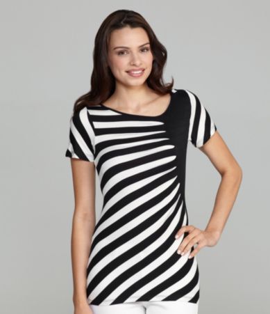 ECI Striped Asymmetric Neck Top