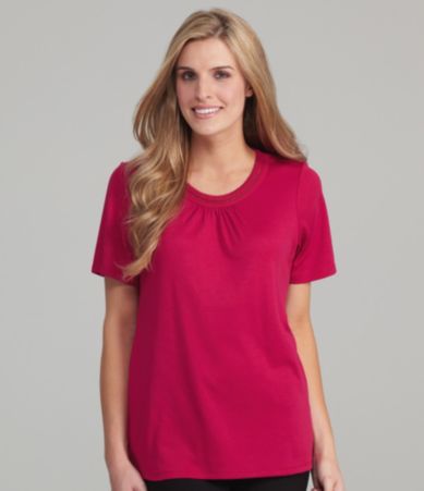 Allison Daley Petites Scoopneck Trim Top