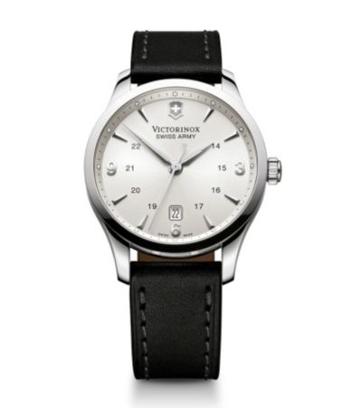   Swiss Army Alliance Silver Dial Men Black Leather Watch $425.00