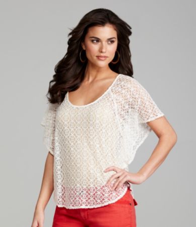 Gianni Bini Rachel Scoopneck Lace Poncho Blouse  Dillards 