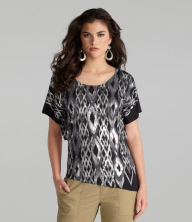 Gianni Bini Vilma Tribal Foil Knit Top